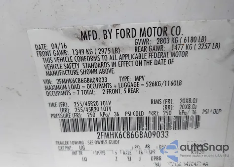 2016 Ford Flex Sel from USA, damaged, VIN 2FMHK6C86GBA09033